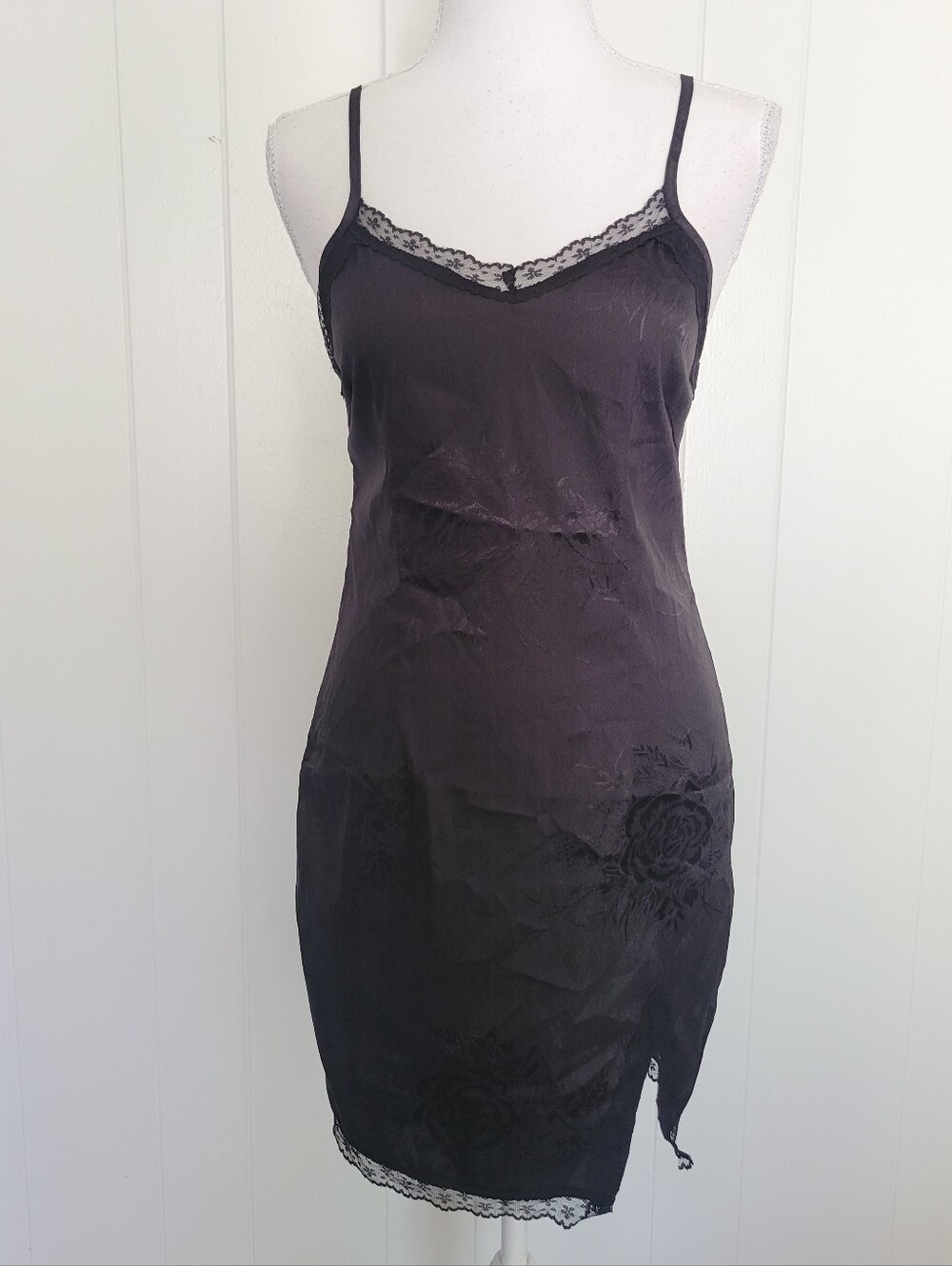 NWT Romwe Black Lace Trim Mini Slip Dress Roses Floral Boudoir Dainty Goth SM 4